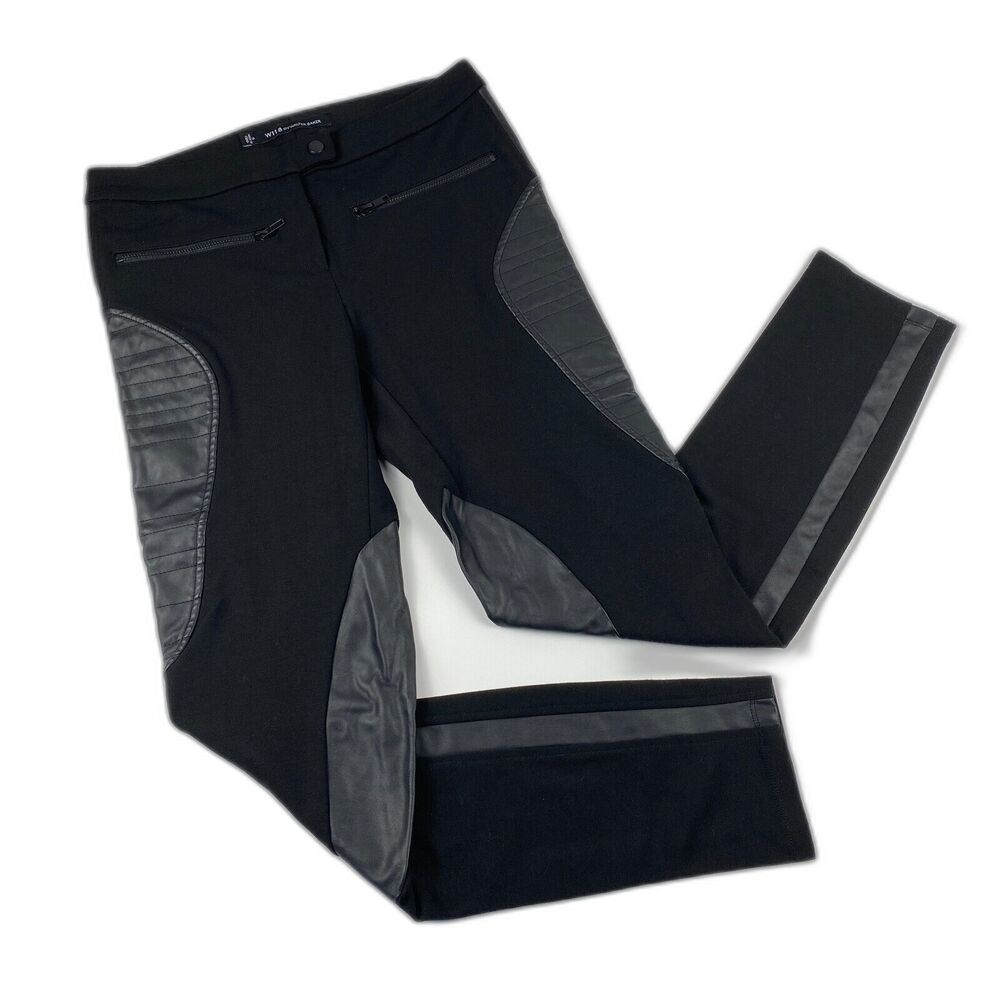 W118 by Walter Baker Womens Leggings Faux Leather Moto Pants Black Vegan Small